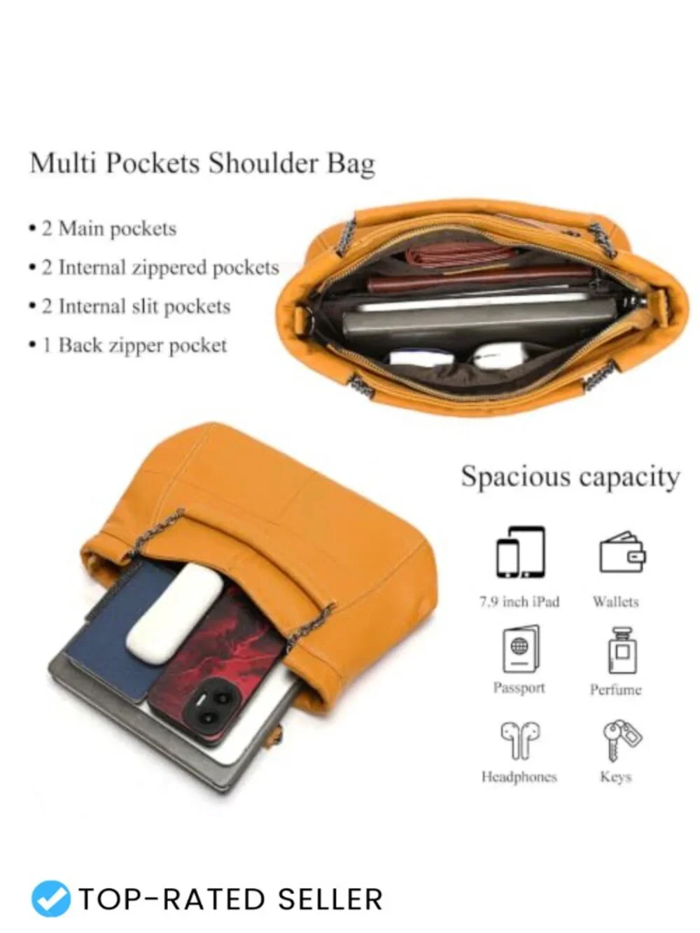 Genuine Leather Hobo Crossbody Satchel Bag Fits 9.7 Inch iPad
